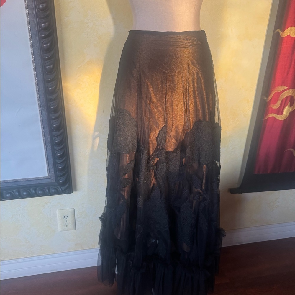 Black Bronze Women's Maxi Skirt S New Vintage Collection Layered Tulle